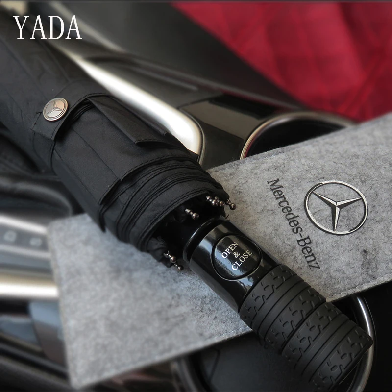 

YADA New Style Mercedes-Benz Logo Folding Automatic Umbrella For Women Rain Car Gift Tire Texture Handle UV Umbrellas Male YS391