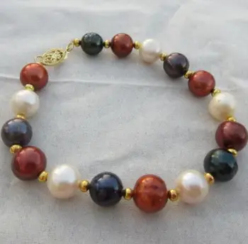 

Stunning 9-10MM South Sea White Black Chocolate Pearl Bracelet 7.5-8inch 14KG