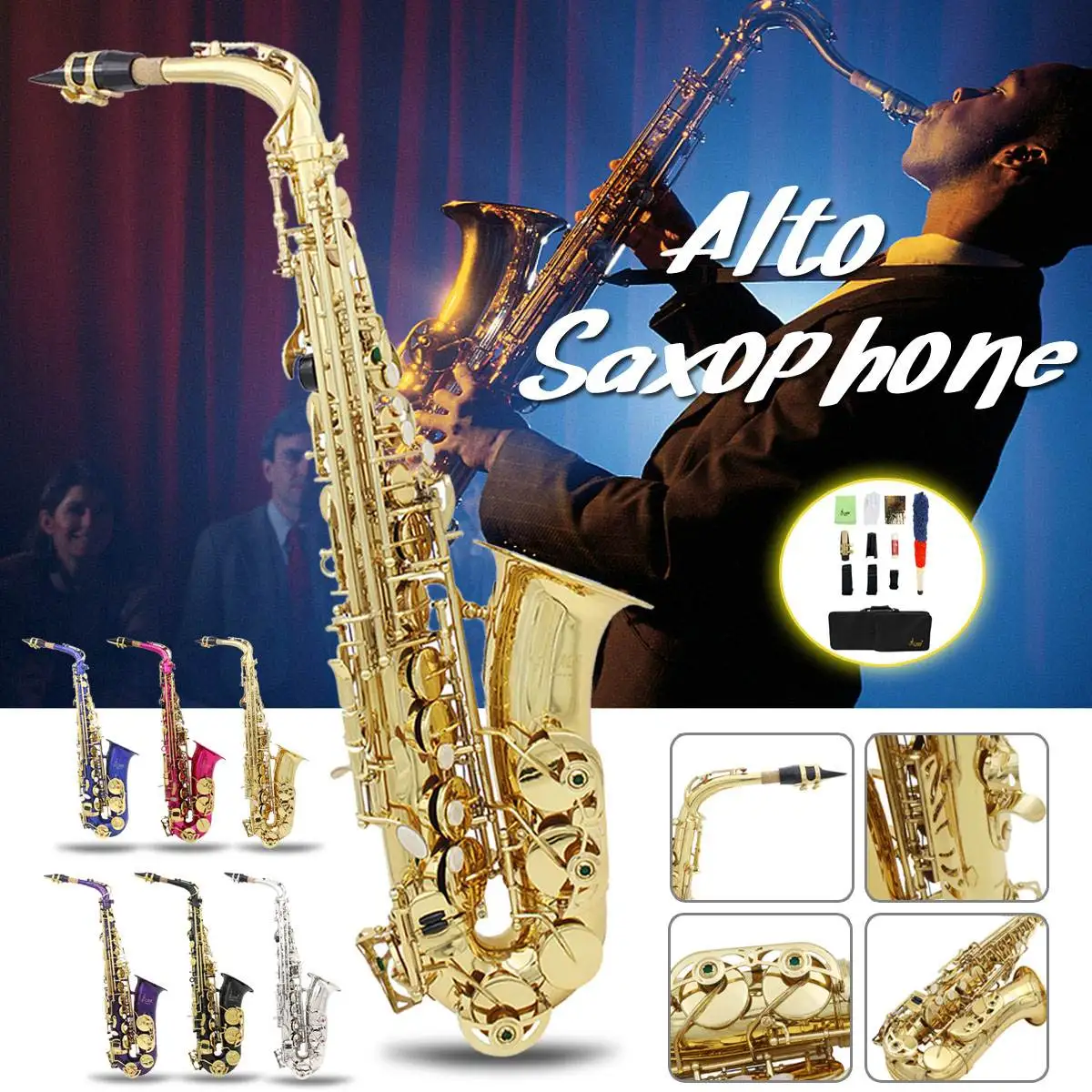 

New Golden Saxophone E Flat Alto Saxophone Super Playing Musical Instruments Mouthpiece Gift With Case