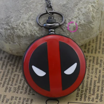 

fashion quartz deadpool pocket watch necklace red black enamel woman classic vintage antique fob watches cartoon girl lady new
