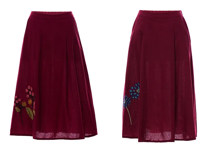 2017 Осенняя Женская юбка с высокой талией, модные плиссированные тонкие однотонные юбки с вышивкой, повседневные юбки с принтом, бесплатная