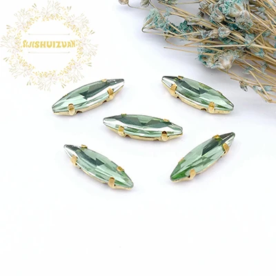 Light green 4*15 мм кристаллическое Украшение «конский глаз» Стекло пришивные стразы с золотистым низом с когтями DIY Для женщин платья 20 штук - Цвет: Light green