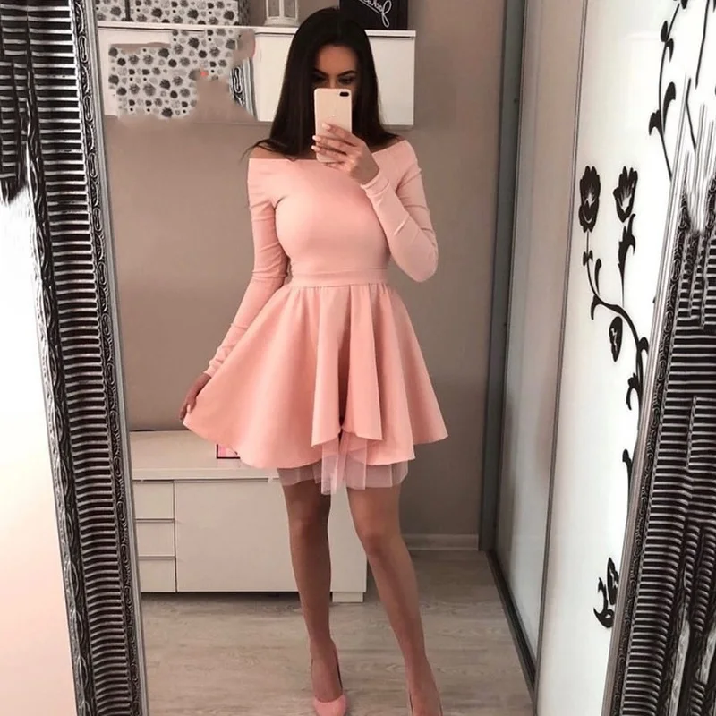 

2019 Ladies New A-Line Princess Dress Autumn Long Sleeve Mesh Splicing Dress Ladies Party Pink Red Black Mini Dress