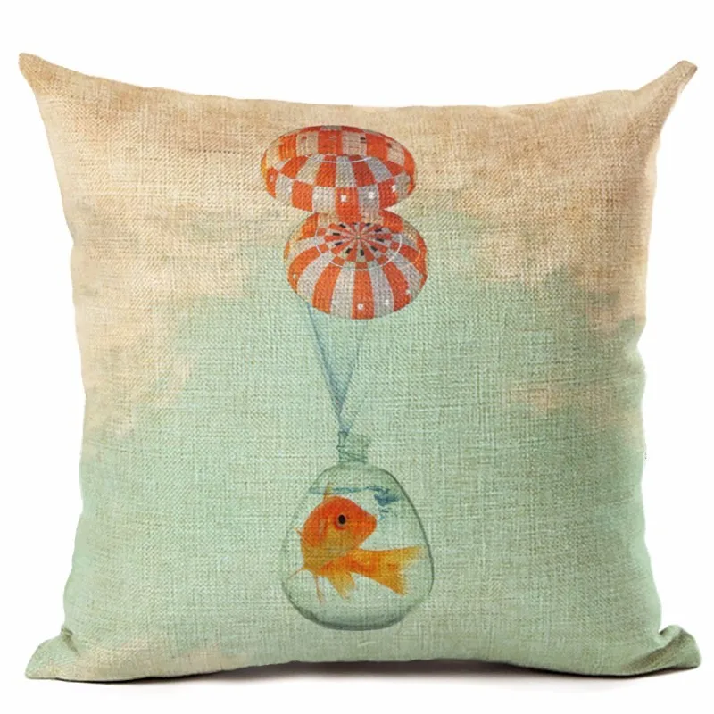 

Fashion Style Cute Fish Throw Pillow Cushion Cover Home Decor Printed Linen Square Home Decor Pillowcase