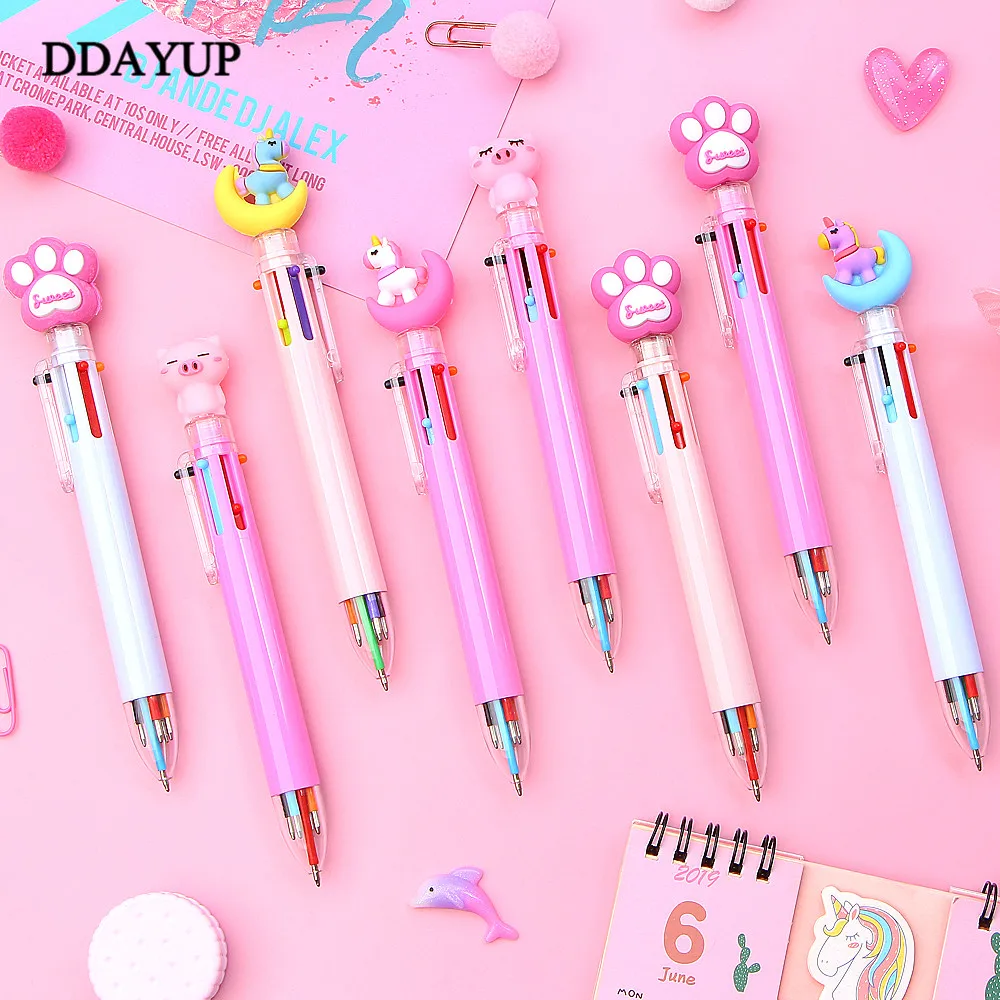 

1Pcs Cute Unicorn Pig Cat Claw Multicolor Ballpoint Pen 6 In1 Colorful Ball Pens for Writing Office Stationery School Supplies