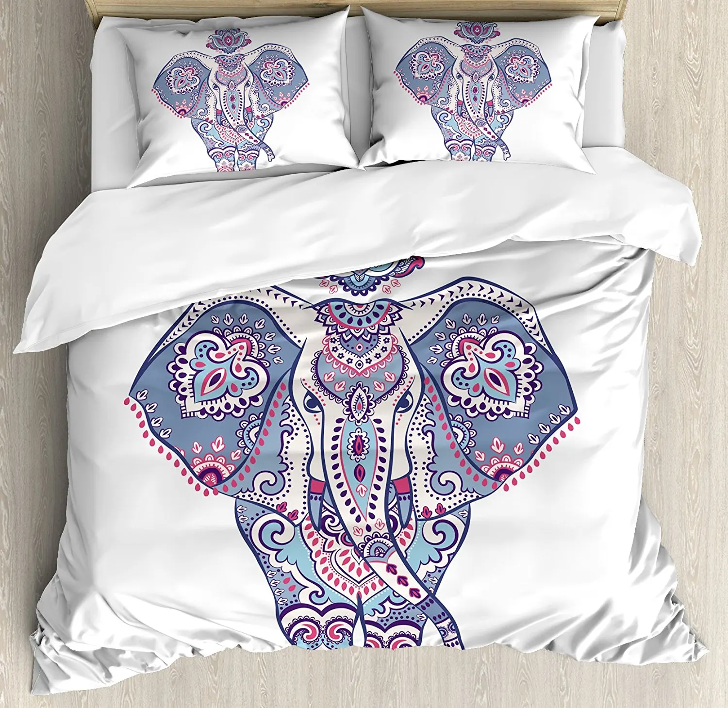 Elephant Mandala Duvet Cover Set Paisley Ethnic Lotus Flowers