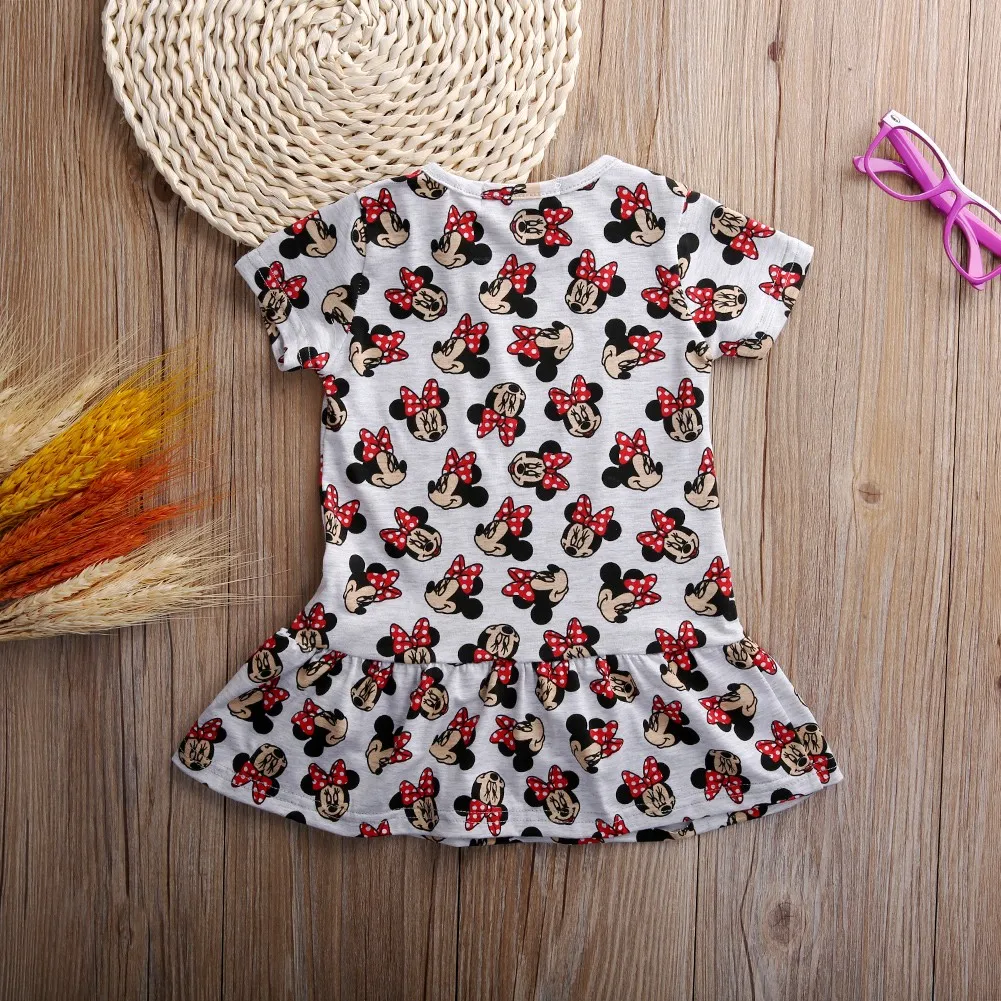 3-7 Years Cartoon Mickey Minnie Mouse Pattern Kids Girls Dresses Striped Baby Girl Dress Summer Sundress