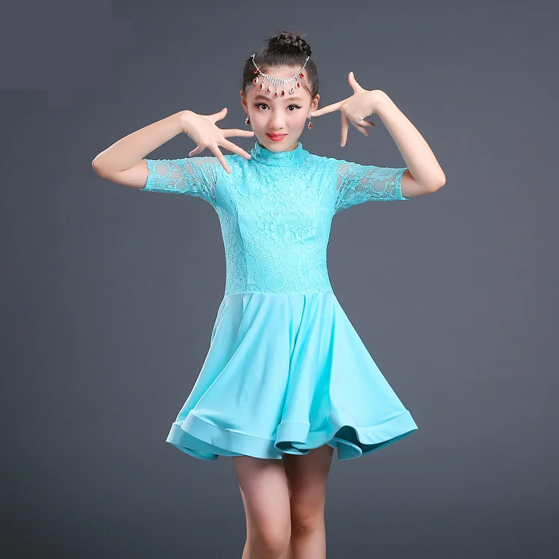 Lace Latin Dance Dress For Girls Latin Costume Child Kids Dancing Dress