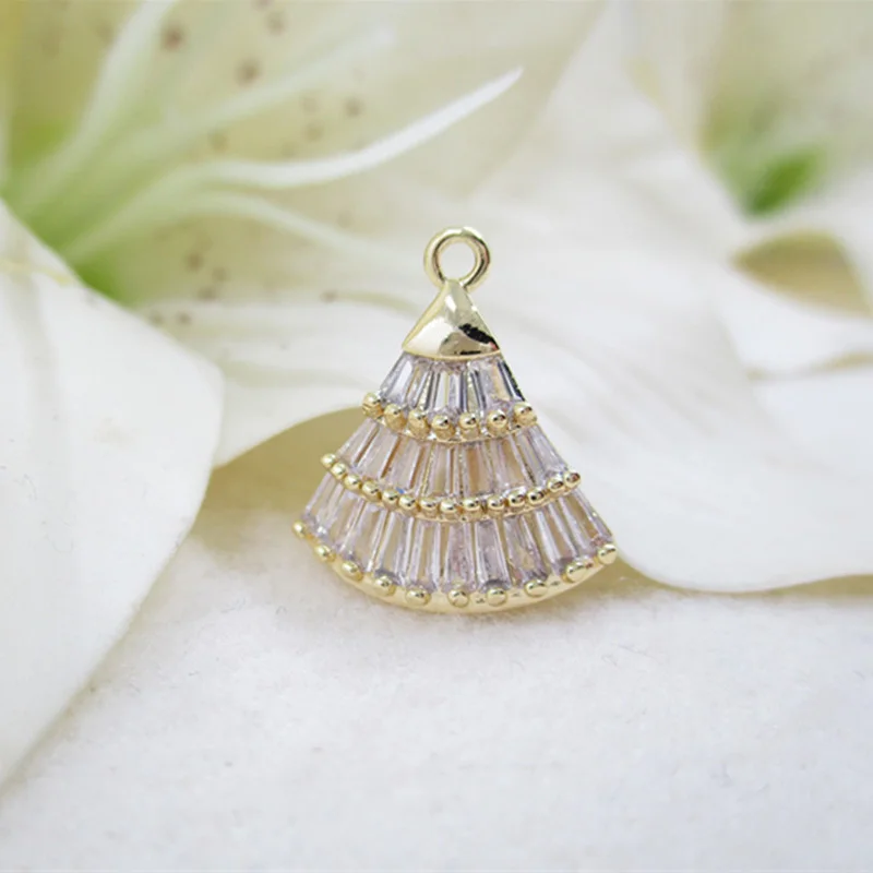 

K color Gold color inlaid square zircon fan Charms Hollow golden brass Pendants for making Jewelry accessories 15*18mm 2pcs