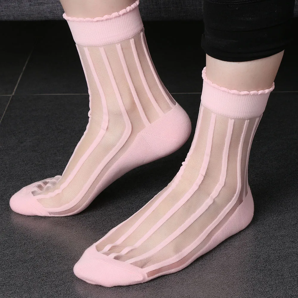1 пара модных женских полосатых стеклянных носков прозрачная кристаллическая сетка трикотажные носки летние носки Новые