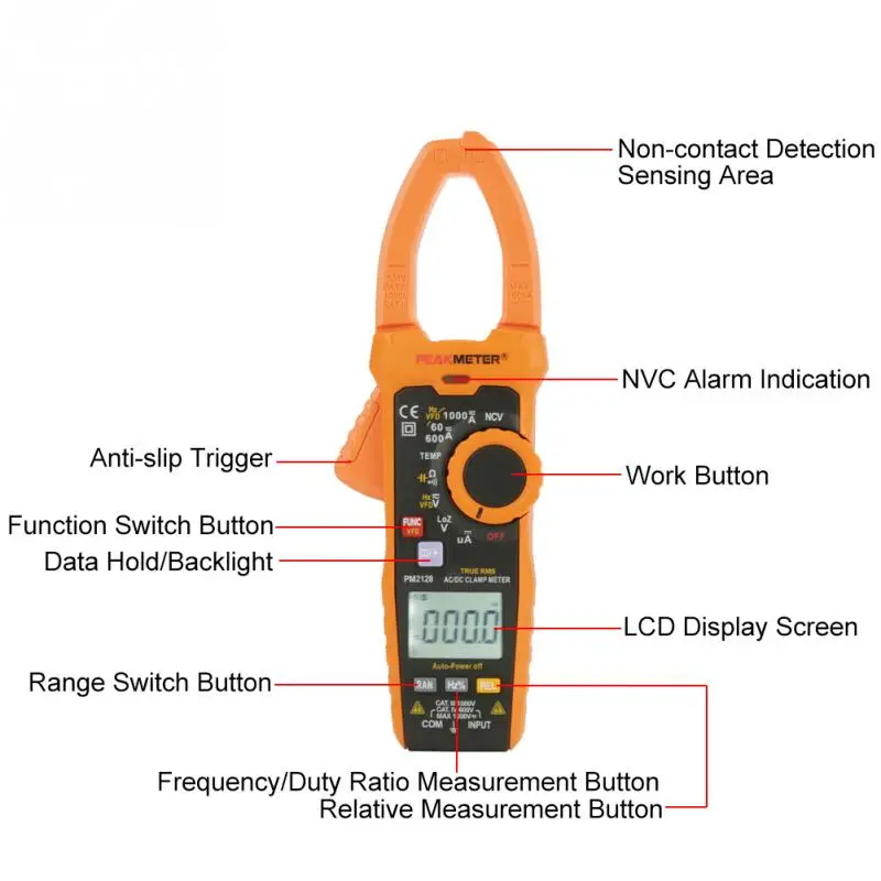 PEAKMETER PM2128 цифровой AC/DC Клещи напряжение измеритель тока Сопротивление Емкость Тестер