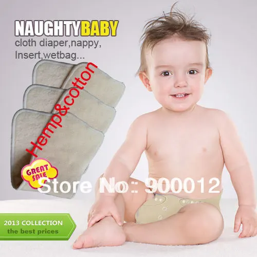 

Free Shipping Naughty Baby Hemp Organic cotton 100pcs 3 Layers Reusable Baby Cloth Diaper Pads Nappy Inserts