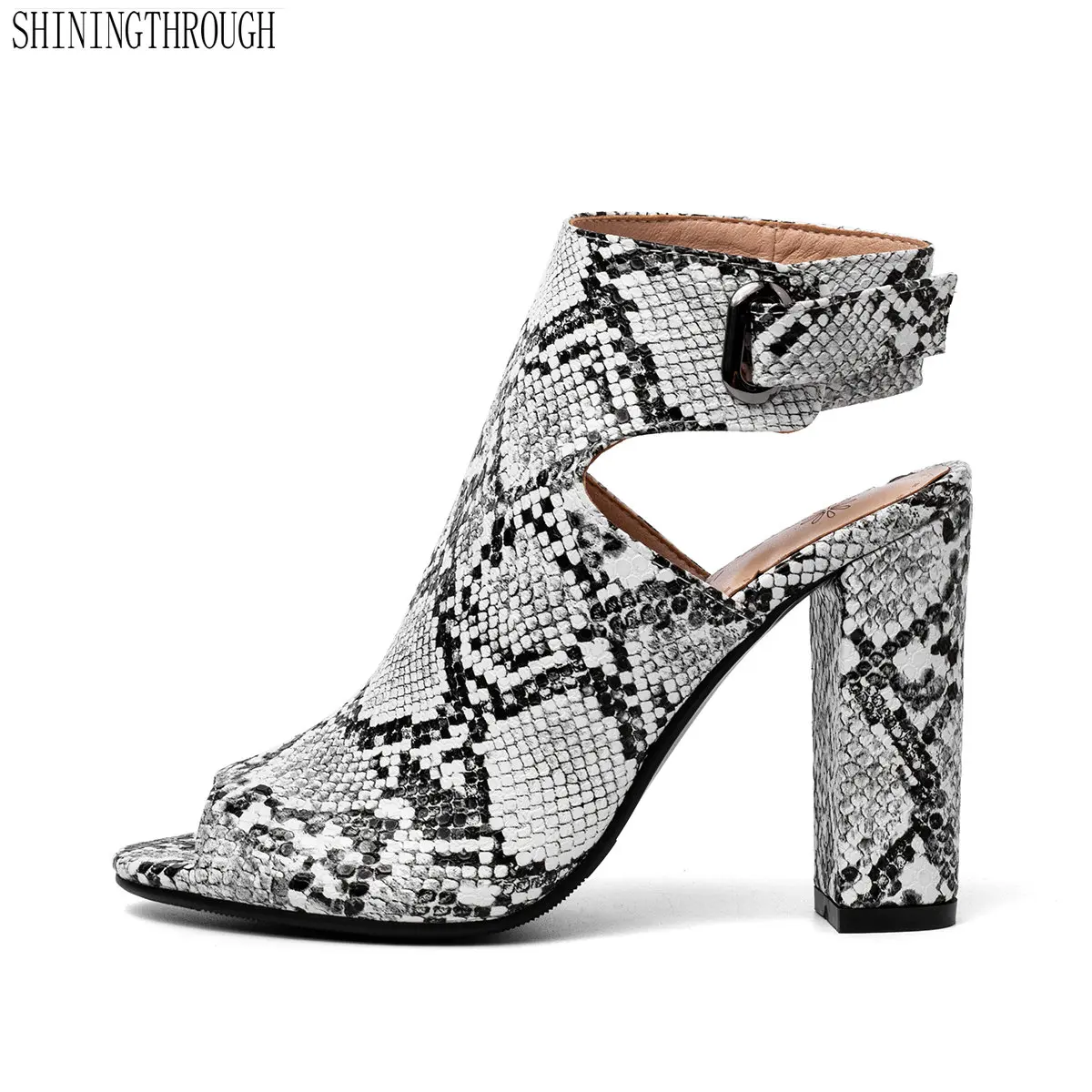 

snake print high heels shoes Woman Sandals 2019 New Sexy ankle strap Shoes Woman Party Wedding Prom Shoes large size 41 42 43