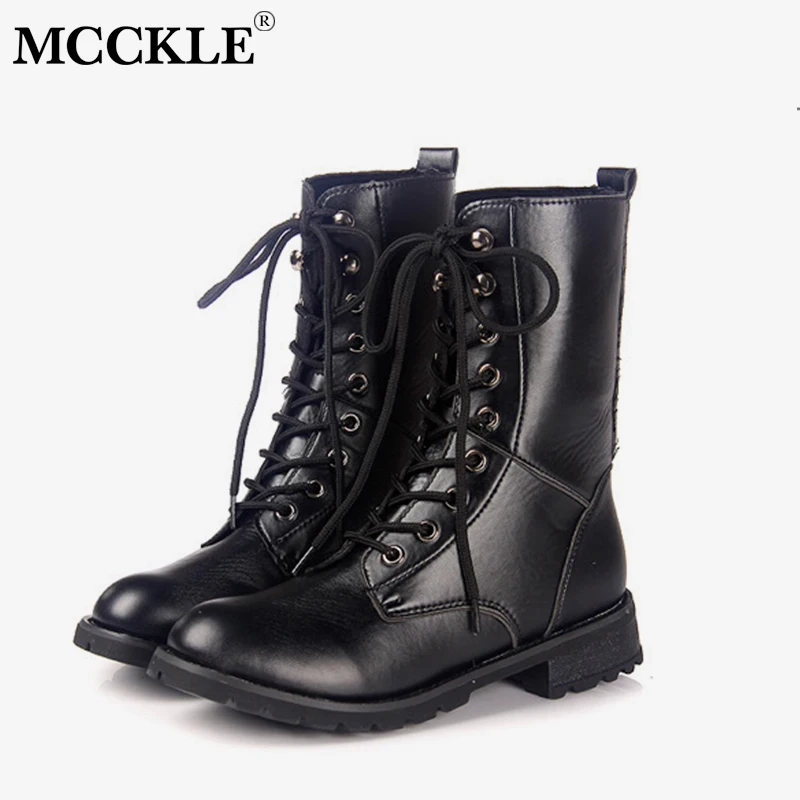 

MCCKLE Plus Size Autumn Boots Platform Lace Up Women Mid Calf Boot For Female Casual Low Heel Shoe Motorcycle Women Botas