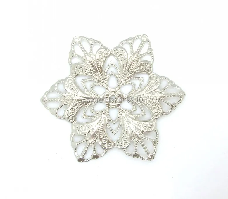 

Free shipping-50Pcs Filigree Flower Wraps Connectors Silver Tone Hollow Gift Decoration DIY 5.7cm x 5cm J0600