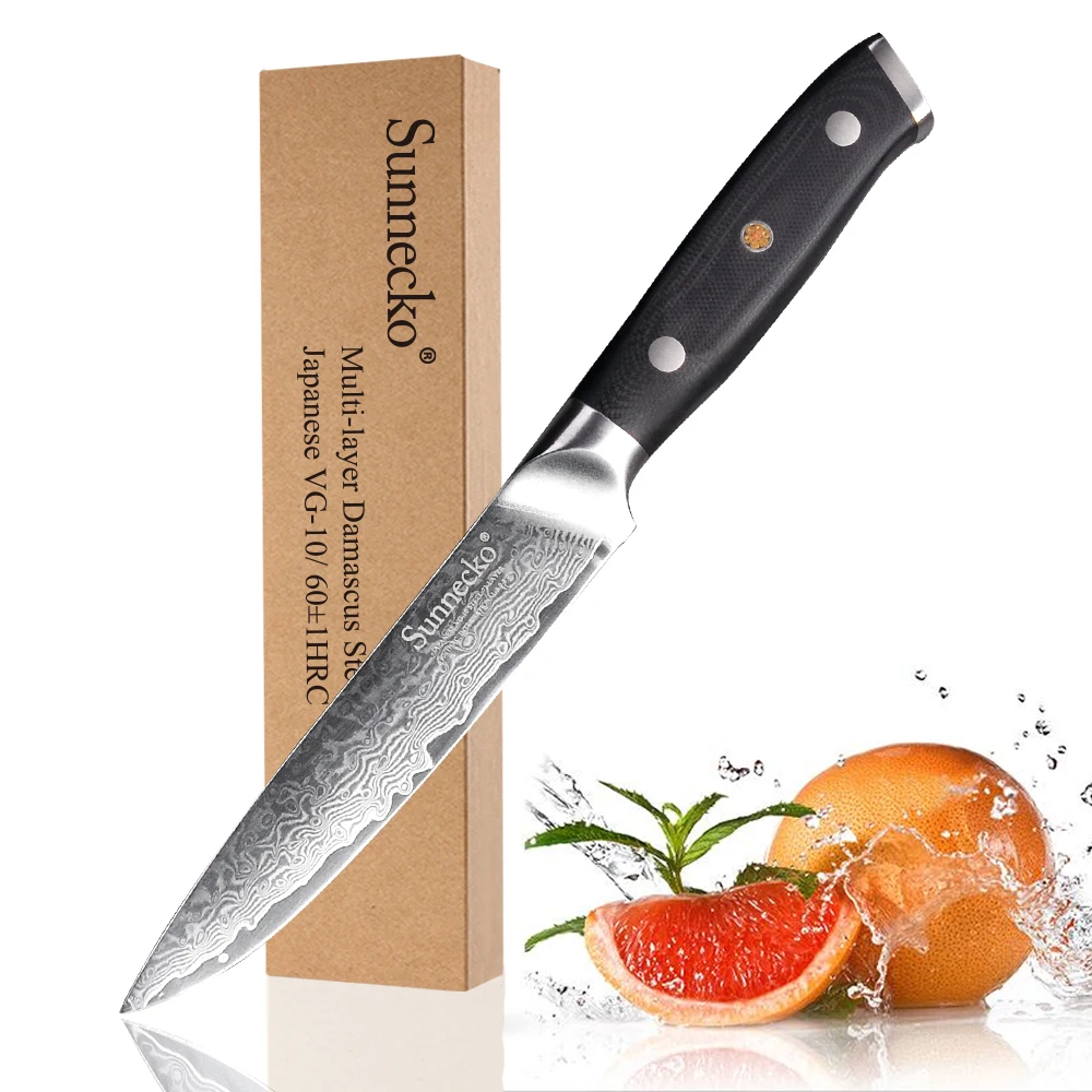 

SUNNECKO 5'' Utility Knife 73 Layers Damascus Steel Sharp Blade Kitchen Knives G10 Handle Multipurpose Meat Slicer Cutter Knife