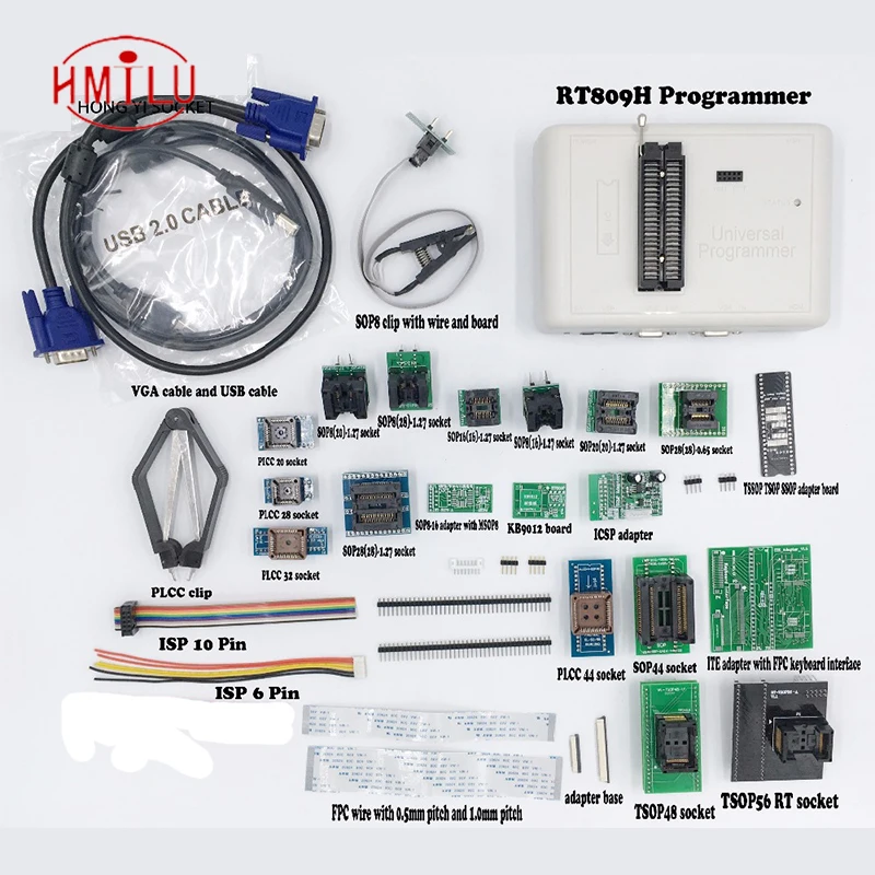 

RT809H Programmer EMMC-Nand FLASH universal 24 ADAPTERS to flash chips for Android wifi better than RT809F/TL866CS/TL866A /NAND