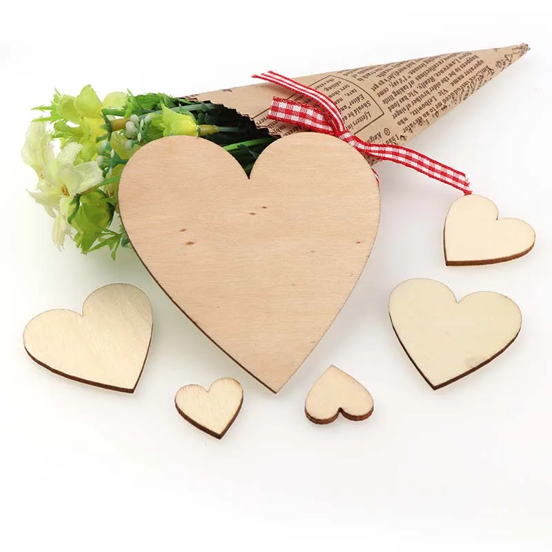 Mixed size DIY wooden heart patch Crafts Scrapbooking Supplies Wedding Decoration Hand-made Graffiti Buttons