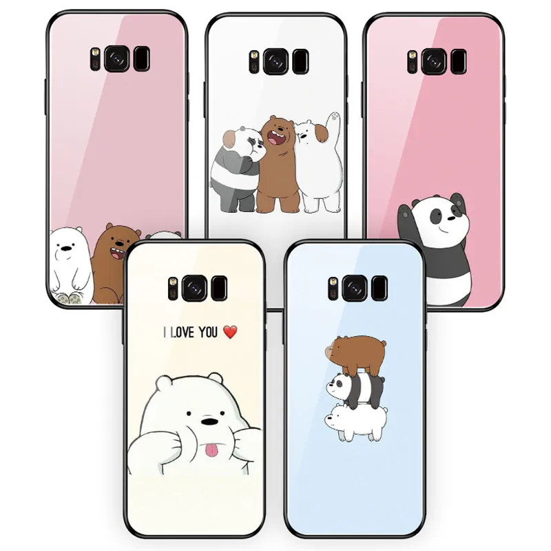 

Cute Cartoon We Bare Bears brothers Tempered glass cases For Samsung Galaxy S8plus s9 S9plus Note8 Note9 S8 S10