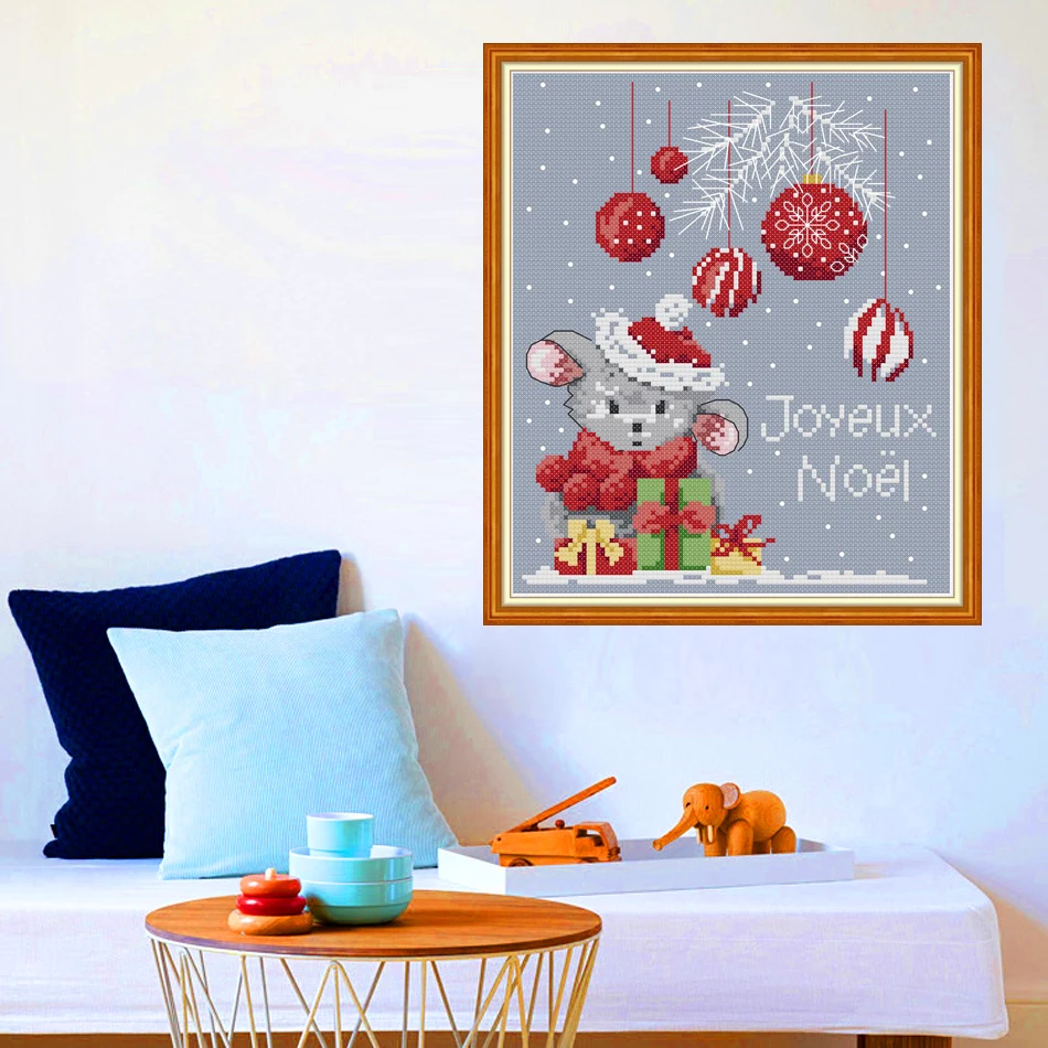 Joy Sunday,Christmas mouse,cross stitch embroidery set,printing cloth embroidery kit,needlework,Christmas style cross stitch (2)