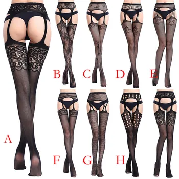 

Womens Sexy Lingerie Net Lace Top Garter Belt Thigh Nylon Open Crotch Punk Babydoll Transparent Stocking Femmes Robe Pantyhose