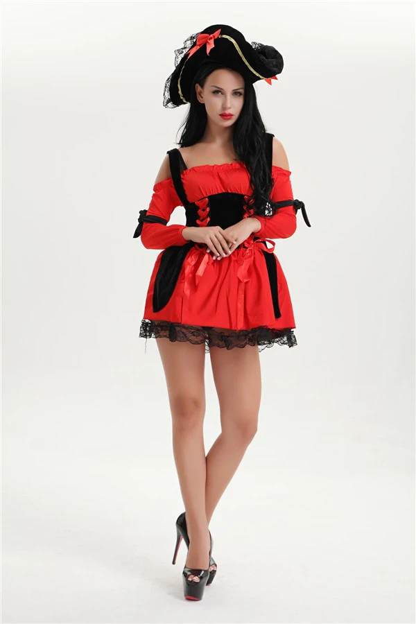 Caribbean Pirate Swashbuckler Red Ladies Bucaneer Costume Halloween Size Fancy Dress S 3XL With Hat|costume halloween|fancy dresshalloween costume - AliExpress