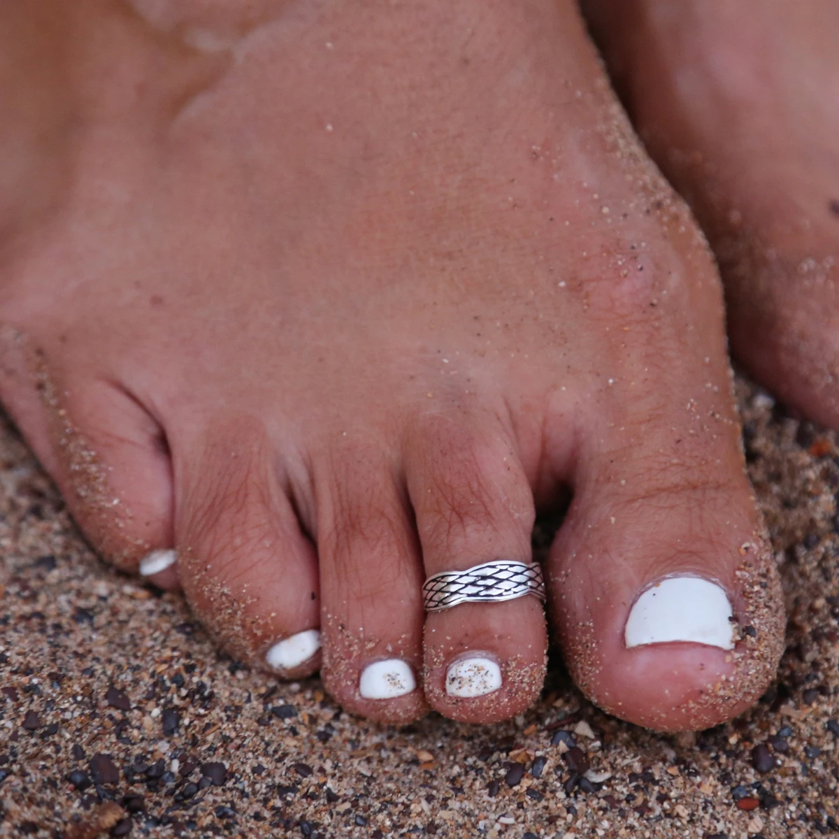 Sexy Women Lady Elegant Adjustable Antique Plated Silver Metal Open Toe Ring Finger Ring Foot Ring Beach Jewelry
