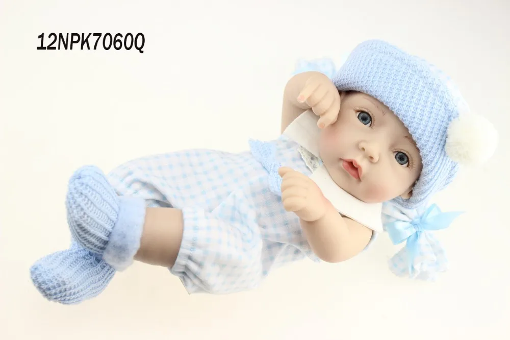 NPK кукла мини 12 дюймов мягкая полностью тело силиконовая кукла реборн спящие новорожденные дети Bebes реборн Реалистичная кукла для подарка игрушка для ванны - Цвет: blue