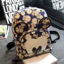 Autumn and winter preppy style cartoon backpack canvas women casual mikey mouse student school bag floral print book bag