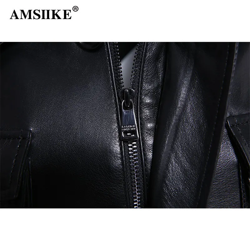 AMSIIKE 2019 мужские кожаные куртки пальто из овечьей кожи Весенняя верхняя одежда с