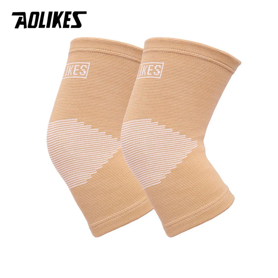 AOLIKES 1 пара эластичные спортивные танцевальные наколенники баскетбол нога колено рукав Поддержка брекет защита, Надколенник для волейбола - Цвет: Skin color