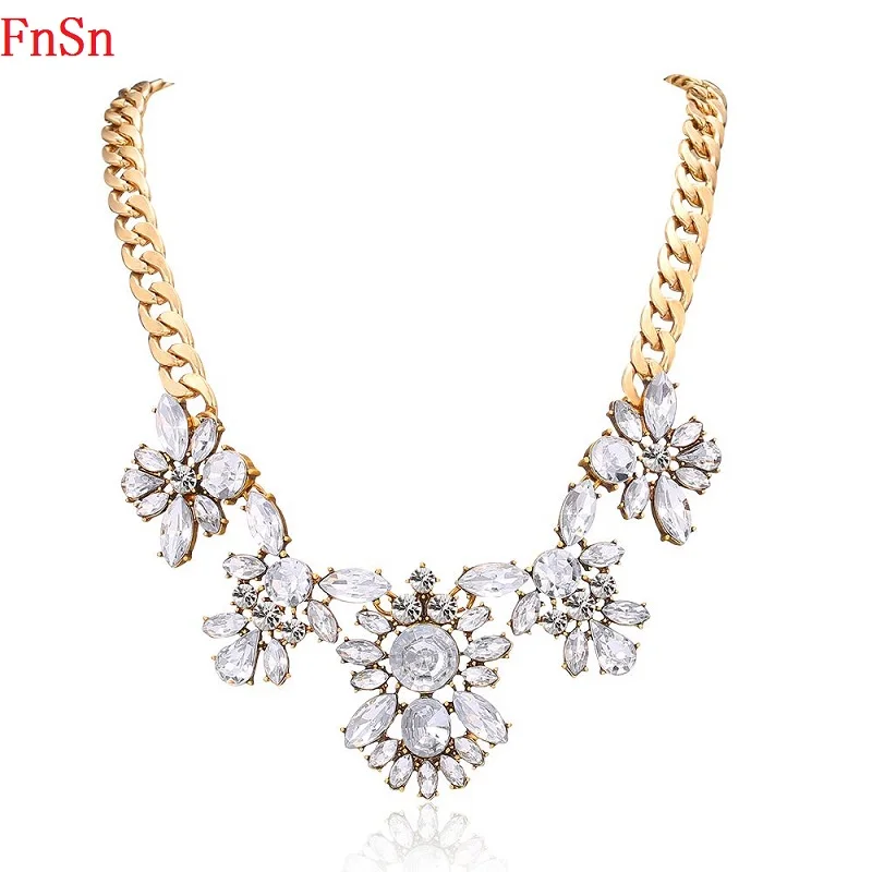 

FnSn New 2017 Hot Summer Crystal Flower Necklace Choker Trendy Women Gift Zinc Alloy Link Chain Collier Fashion Jewelry N114
