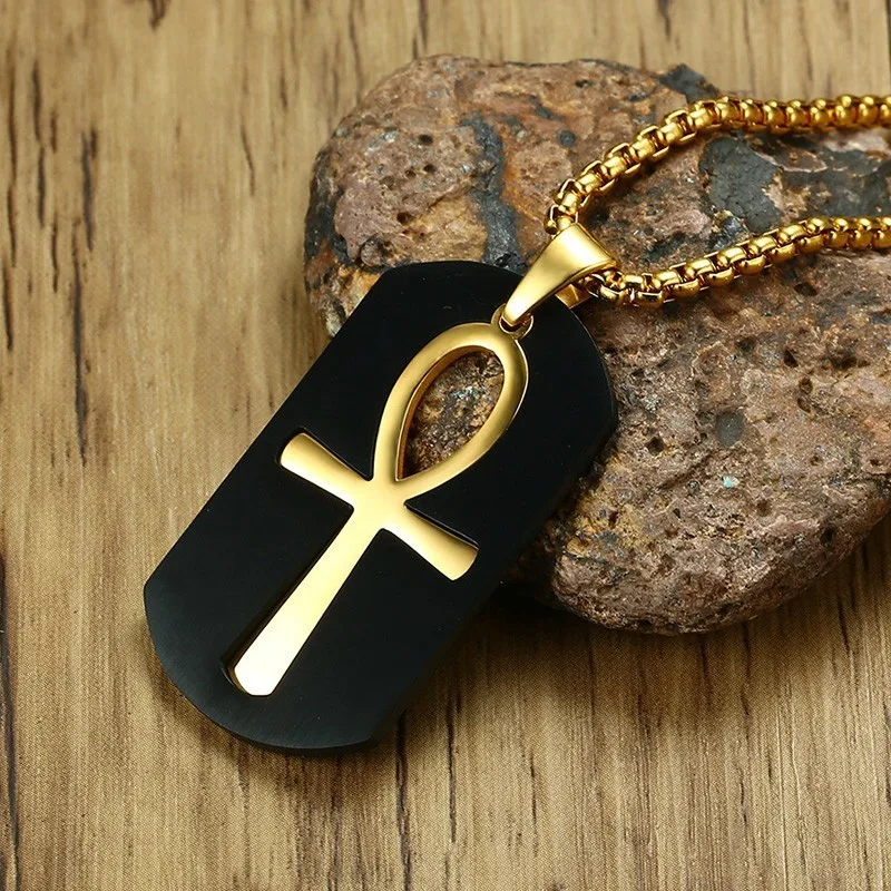 Ankh Cross Necklace for Men Gold Tone Stainless Steel Cut Out Crux Ansata Key To Life Egypt Pendant Box - Image 3