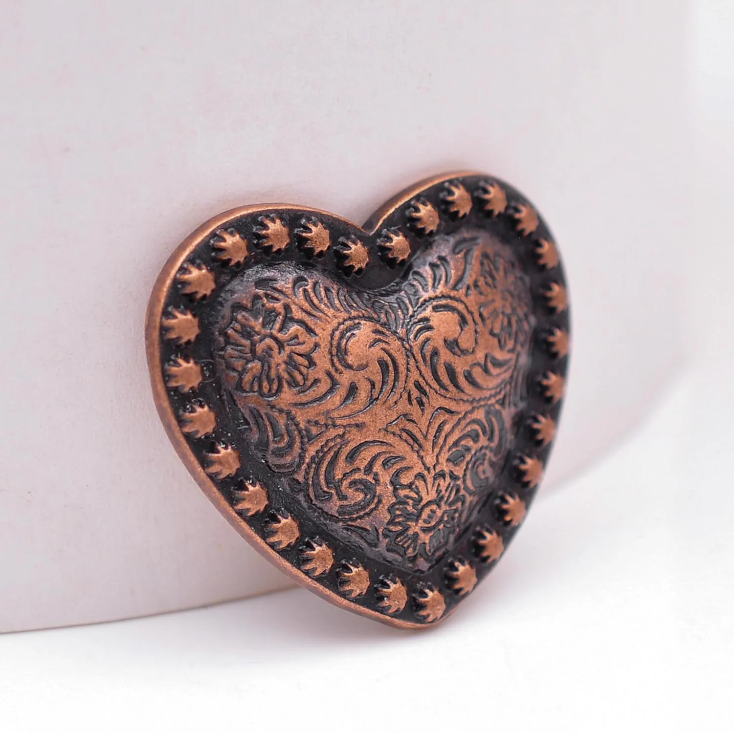 

10PCS WESTERN HEADSTALL HORSE TACK LOVE HEART ANTIQUE COPPER FLORAL BERRY SADDLE LEATHERCRAFT CONCHOS 1-1/8" SCREWBACK