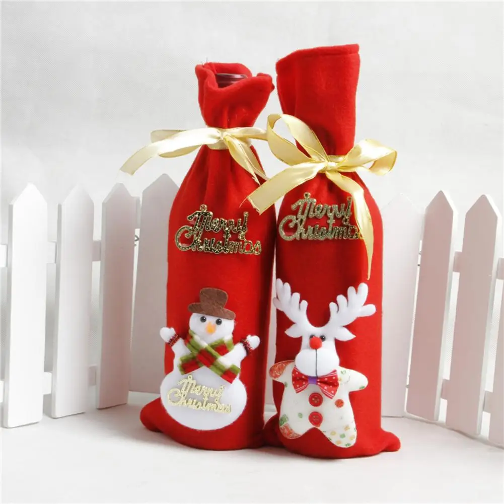 

Christmas Wine Bottle Decor Set Santa Claus Snowman Deer Bear Bottle Cover Clothes Kitchen Decoration for New Year Xmas Gift Bag