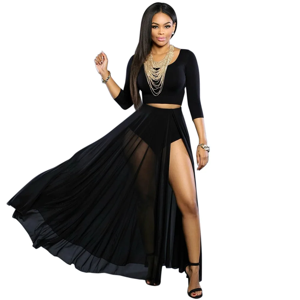 black two piece maxi dress