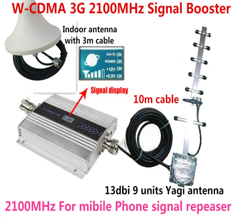 

13dbi 9units yagi+ LCD display 3G repeater full set! cell phone WCDMA/ 3g 2100mhz Signal Booster Repeater WCDMA Signal Amplifier