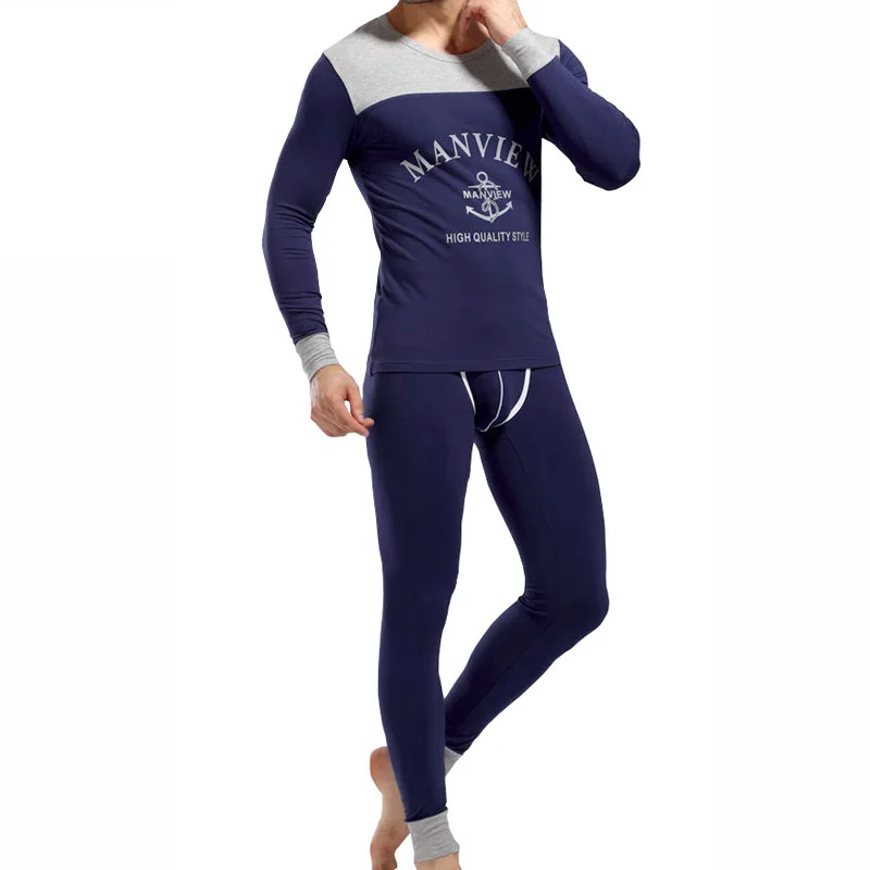 

Male brand fashion thermal underwear set Men's cotton slim sexy long Johns underwear Men Legging Underpants set(tops + pants)