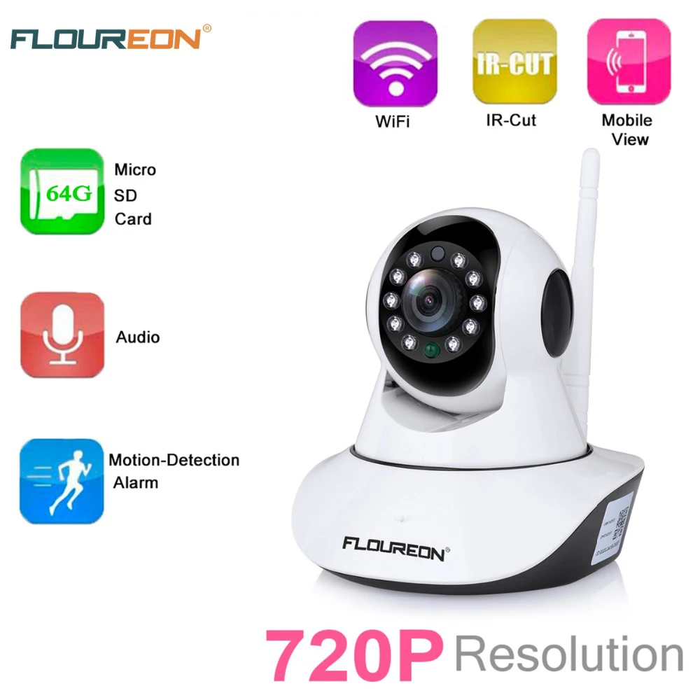 

FLOUREON IP Camera EU 720P 1.0 MP Wireless H.264 Wifi Camera Pan/Tile Night Vision Motion Detection CCTV Security cameras White