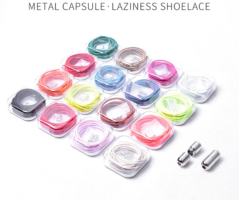 High Quality Lazy Shoelaces Locking Buckle Reflective Metal Capsule No Tie Elastic Shoe Laces Kids Adult Round Shoe Laces 100cm