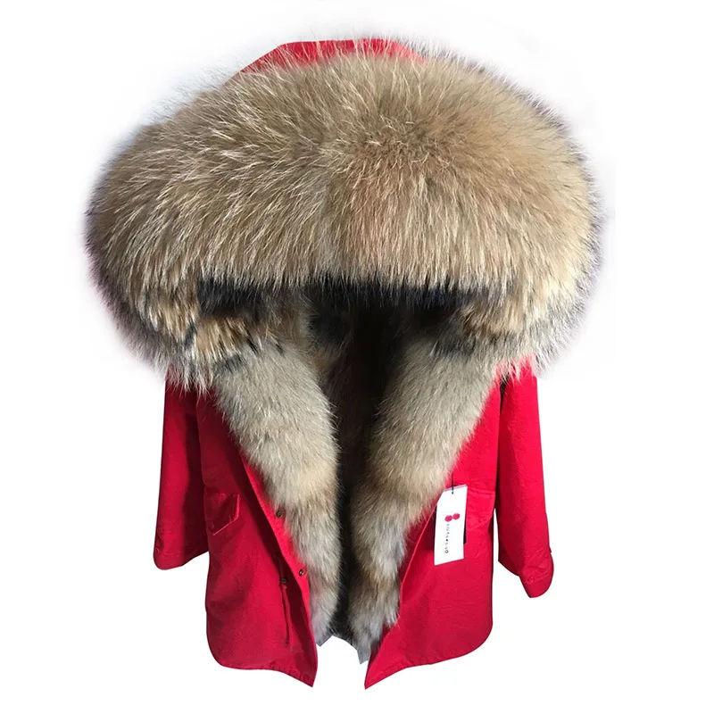 Новая модная куртка с воротником из натурального меха енота, меховая куртка с манжетами, Женская куртка с подкладкой из натурального Лисьего меха - Цвет: Бежевый