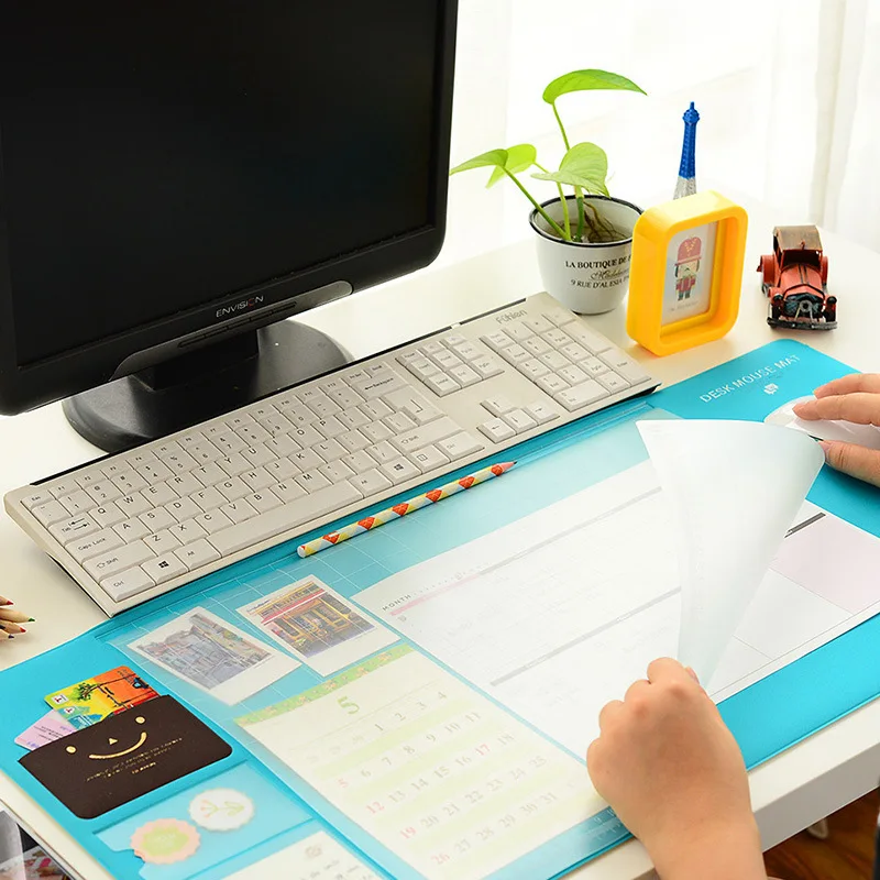 

Kawaii Large PVC Waterproof Desk Multi-function Desktop Organizer Stationery Holder Mouse Writing Pad Office Supplies Plastic