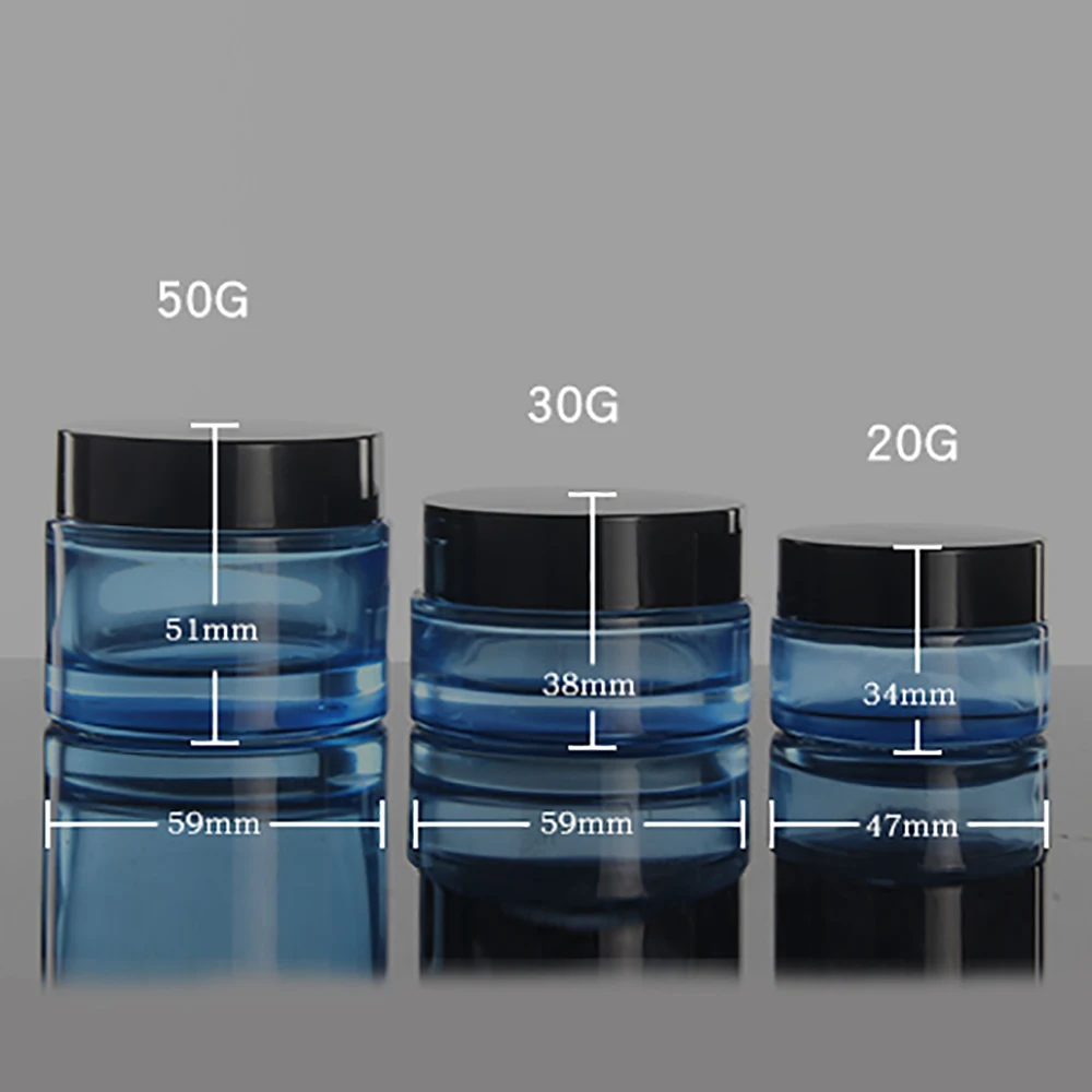 20 г роскошный косметический контейнер синяя стеклянная банка с черная пластиковая крышка, косметический контейнер для крема для jar