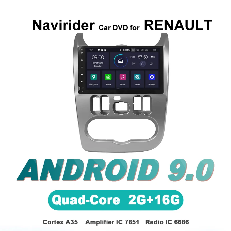Sale ELANMEY advanced gps navigation For Renault Duster Dacia Logan Silver color android 9.0 CAR multimedia radio stereo bluetooth 0