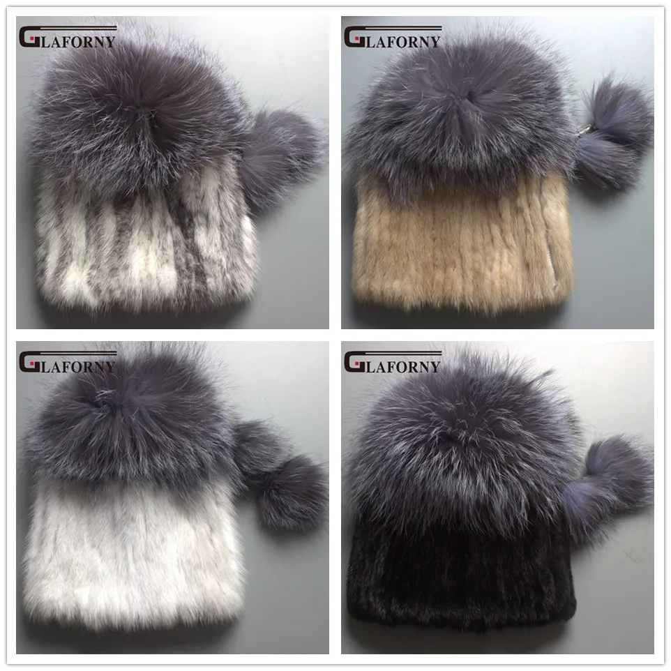 Glaforny русская стильная женская шапка из натурального меха норки, брендовая зимняя вязаная шапка из меха норки с помпоном из лисьего меха, 6 цветов