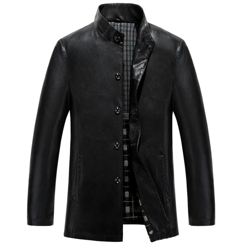 

Male Overcoat Spring Natural Leather Jackets For Mens Leather Jacket Slim Coats Male Faux Leather Trench Coats Suit Collar C575