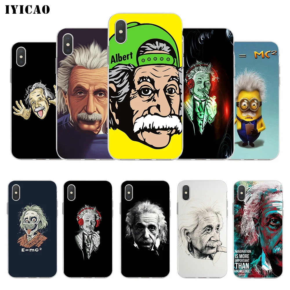 

IYICAO funny Albert Einstein Soft Silicone Phone Case for iPhone X XR XS MAX 6 6s 7 8 Plus X 5 5S SE TPU Cover