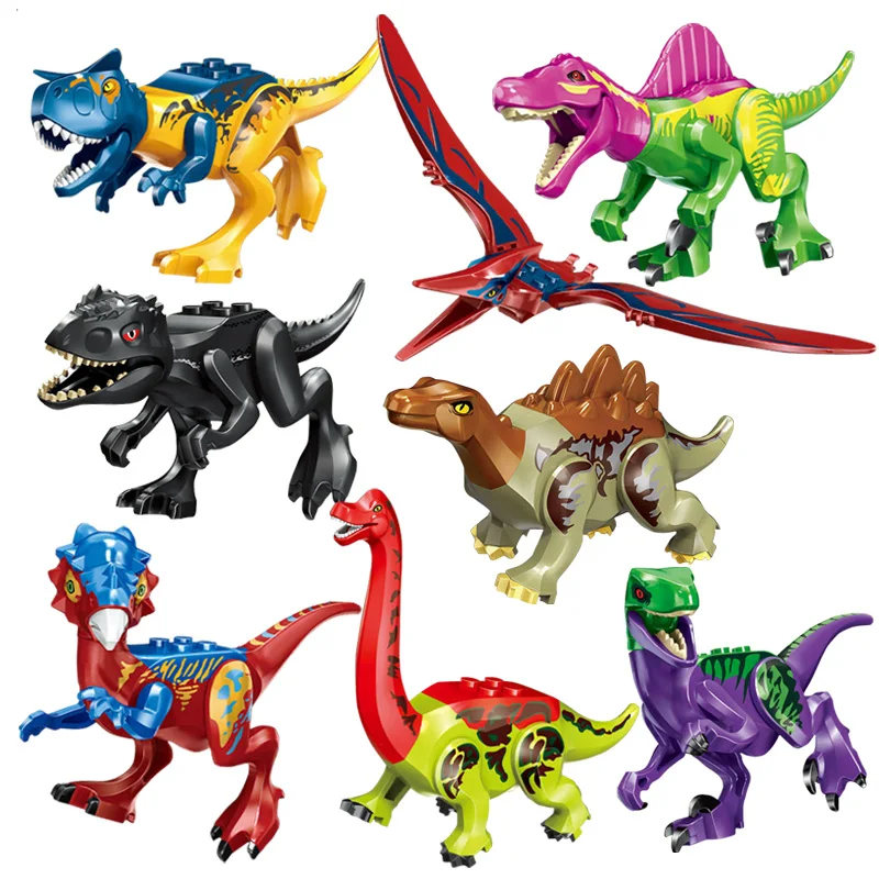 8pcs/set Legoing Jurassic Sale Dinosaurs Park Pterosauria Triceratops Indomirus T-rex World Figures Bricks Toys Building Blocks