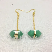 H-ce25 Кристалл столп подвеска Для женщин Серьги Исцеление Кристалл авантюрин прекращено самородок золото Цвет Висячие серьги