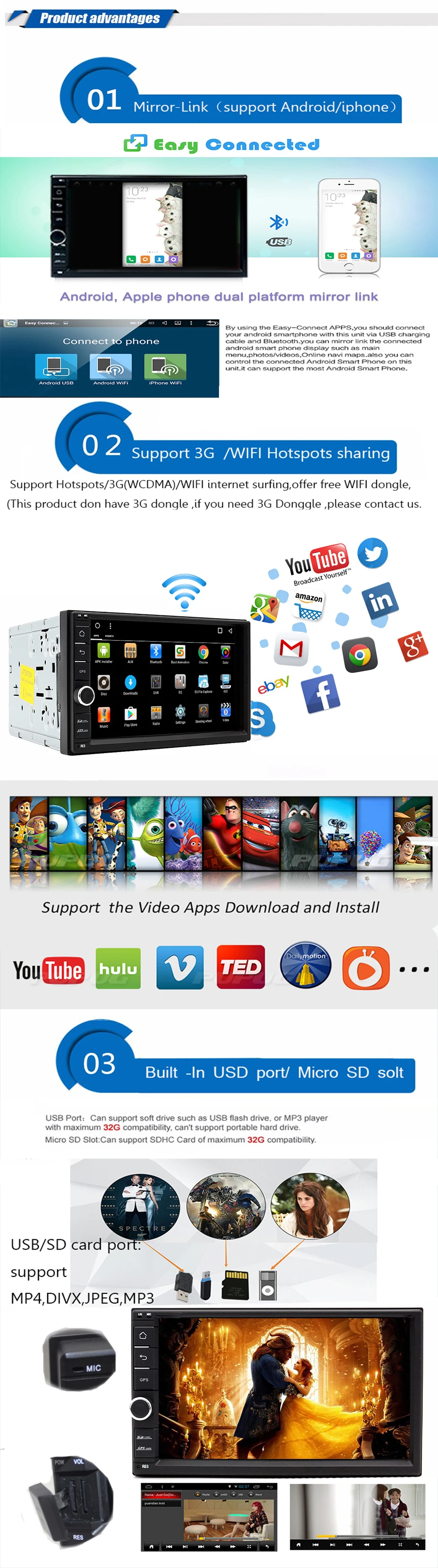 Sale 7 " Android 8.1 Car Stereo 2 Din in Dash GPS Navigation Radio Bluetooth Head Unit Support CAM-IN OBD2 WIFI External Microphone 6 Sale 7 " Android 8.1 Car Stereo 2 Din in Dash GPS Navigation Radio Bluetooth Head Unit Support CAM-IN OBD2 WIFI External Microphone 6